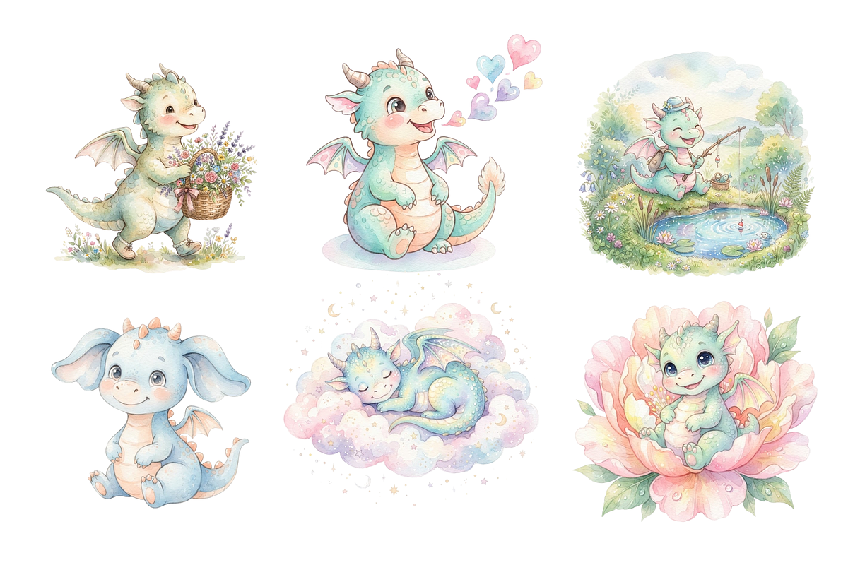 watercolor Baby Dragons cliparts, an Animal Illustration by BerryPieArt (Photo 4 of 4)
