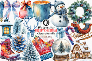 Watercolor Frosty Christmas Clipart, an Illustration by Canvas Craft