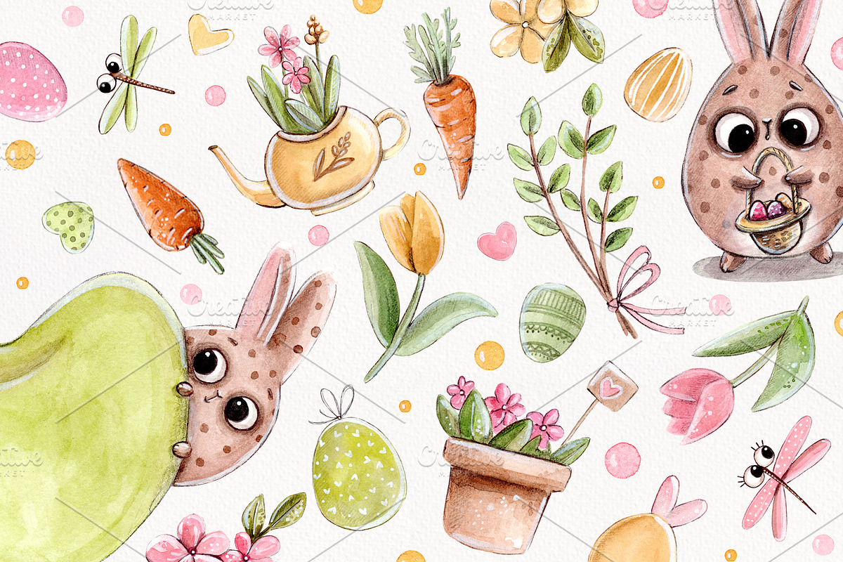 Funny Easter Bunny set +6 patterns, a Decorative Illustration by Kristina Crocus (Photo 2 of 4)