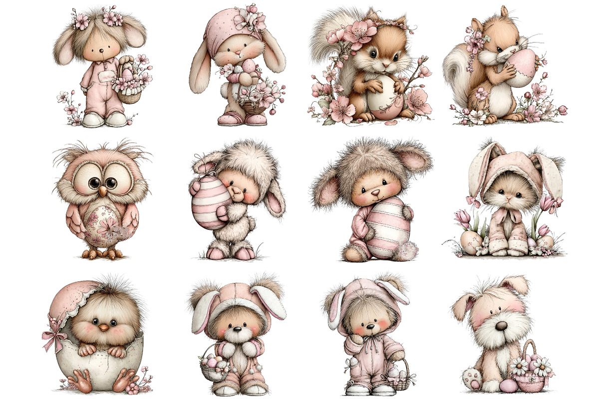 Whimsical Easter Animals Clipart, an Illustration by DreamArtGraphic (Photo 3 of 4)