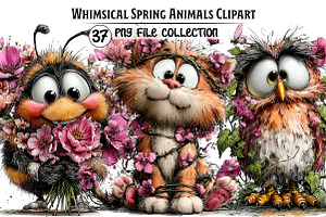 Whimsical Spring Animals Clipart, an Illustration by Dream Creation