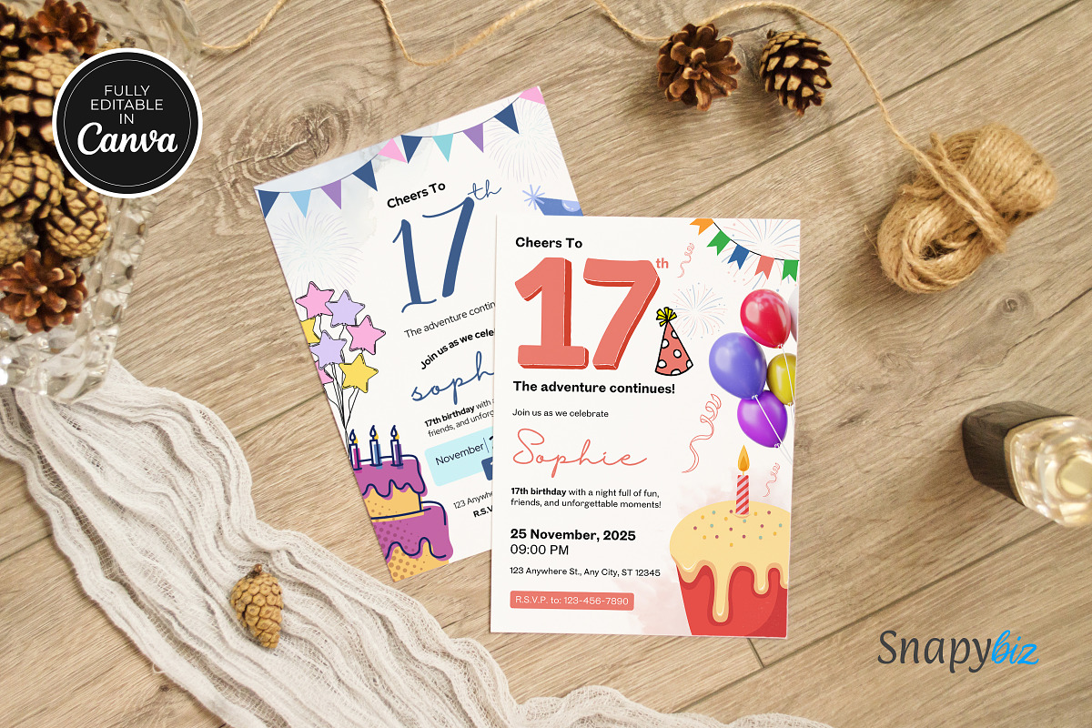 Editable 17th Birthday Invitation, an Invitation Template by Snapybiz (Photo 10 of 10)