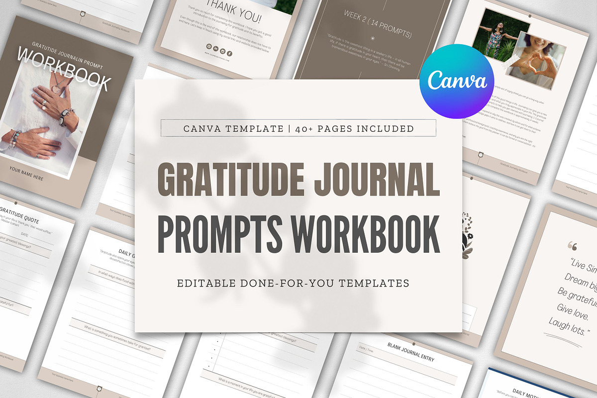 Gratitude Journal Prompts | Canva, a Magazine Template by Designs by Darowan (Photo 1 of 10)