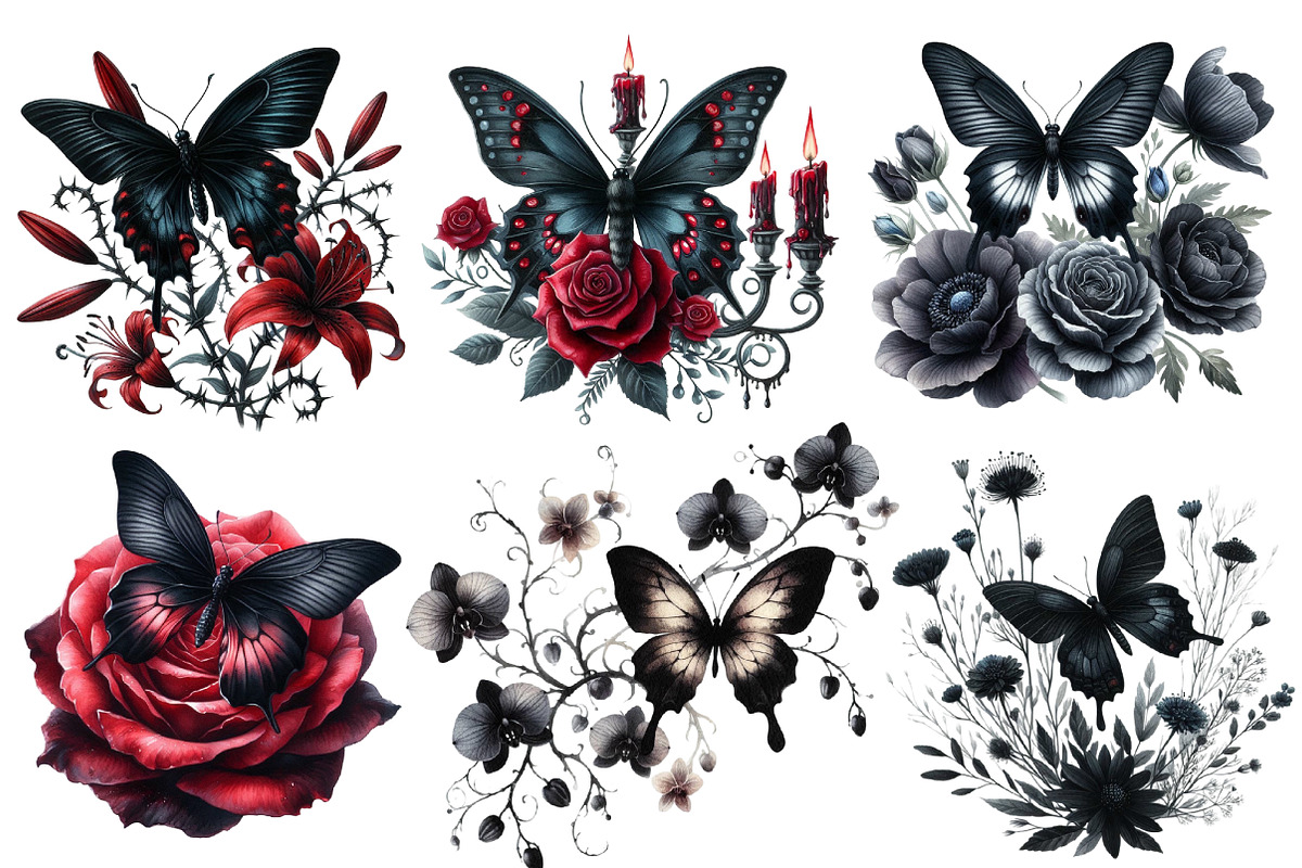 Black Butterfly Watercolor Clipart, an Illustration by Designworld (Photo 4 of 6)