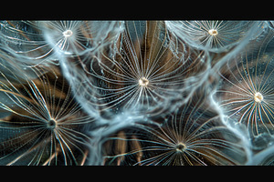 Close-up of dandelion seeds in a sur, a Photo by LOGOCREATIVE