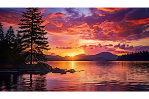 reflecti sunset on lake ai generated, a Nature Photo by pikepicture
