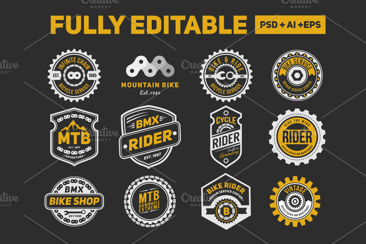 12 Bicycle Badge Logo & Labels, an Object Graphic by Raftel (Photo 2 of 3)