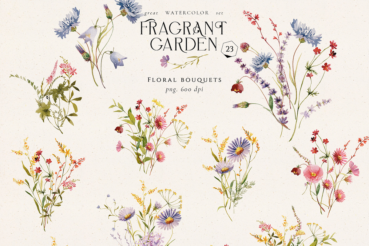 Fragrant garden-great watercolor set, a Decorative Illustration by Pamyatka Shop (Photo 5 of 24)