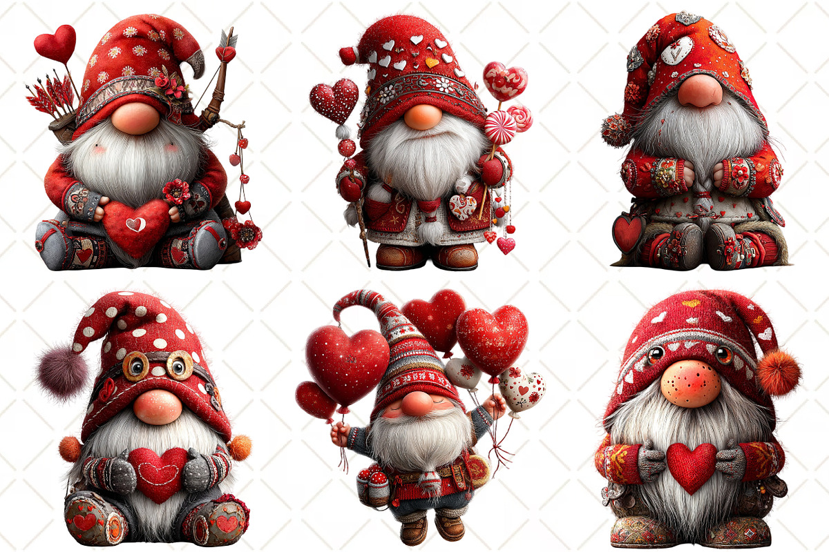 Whimsical Valentines Gnome Clipart, an Illustration by Black Bird Studio (Photo 3 of 6)