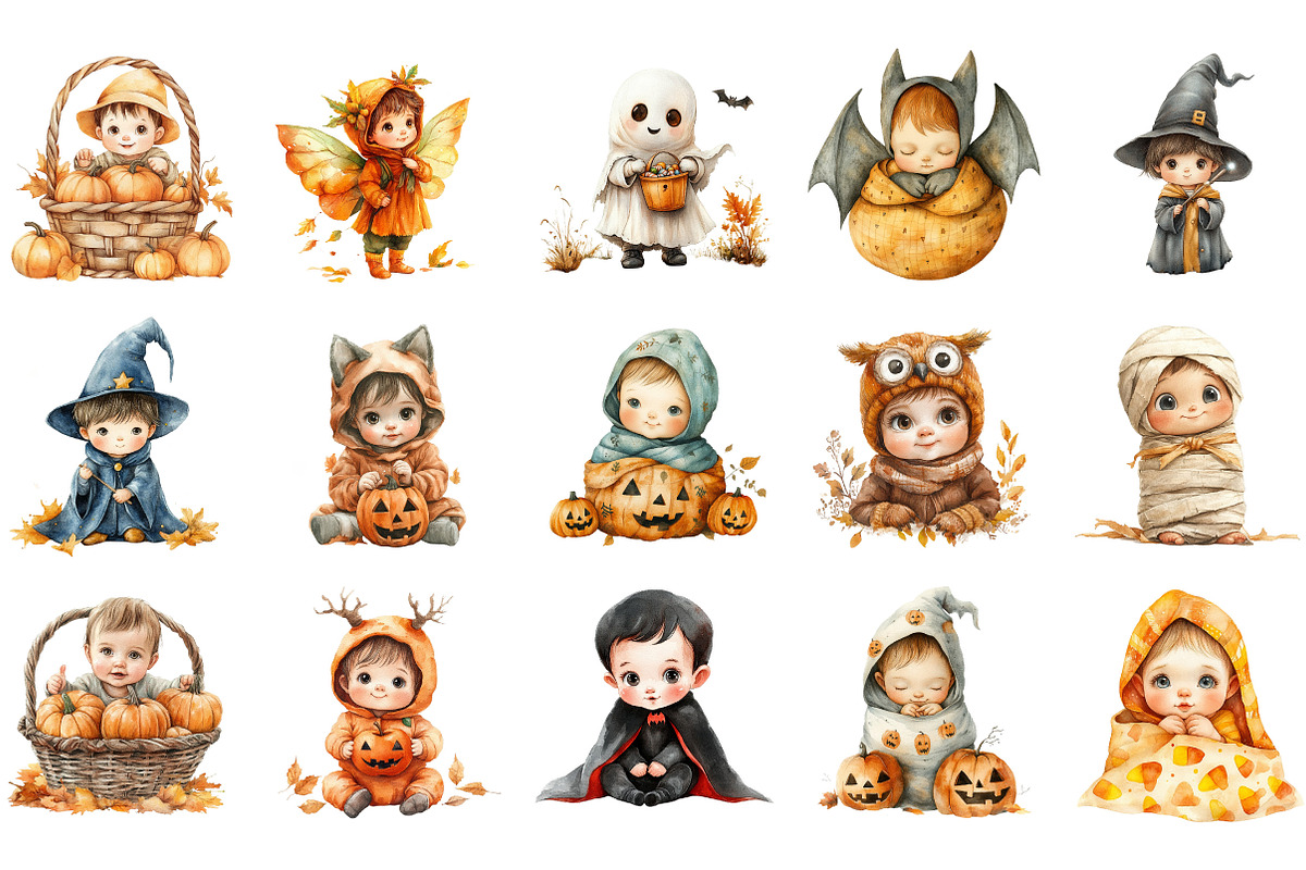 Autumn Spooky Cute Baby Clipart, an Illustration by Designking (Photo 2 of 5)
