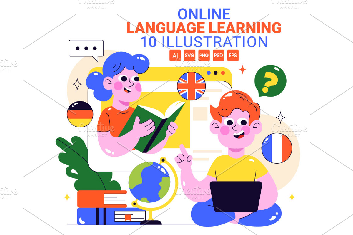 10 Online Language Learning, an Education Illustration by denayunebgt (Photo 1 of 4)