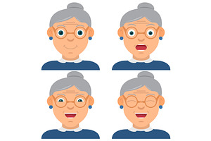 Grandma smiles, is surprised, laughs