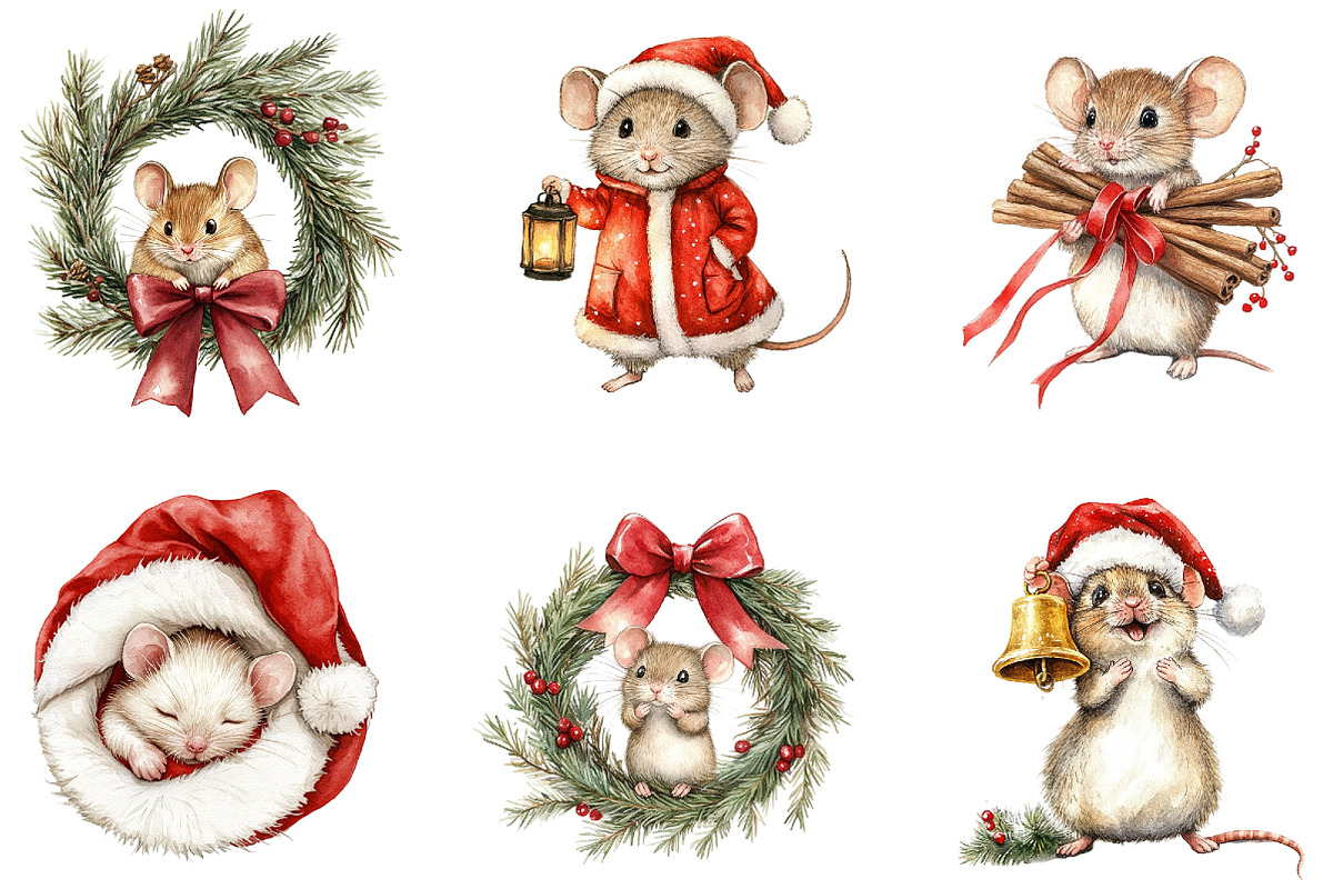 Whimsical Christmas Mouse Clipart, a Seasonal Illustration by Designking (Photo 4 of 4)