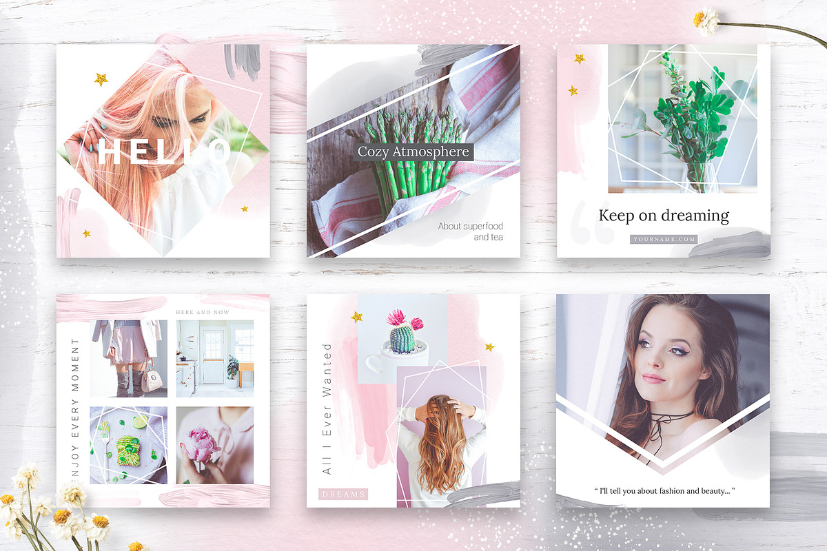 Instagram Watercolor Posts Pack, a Social Media Template by Velliniki (Photo 4 of 7)