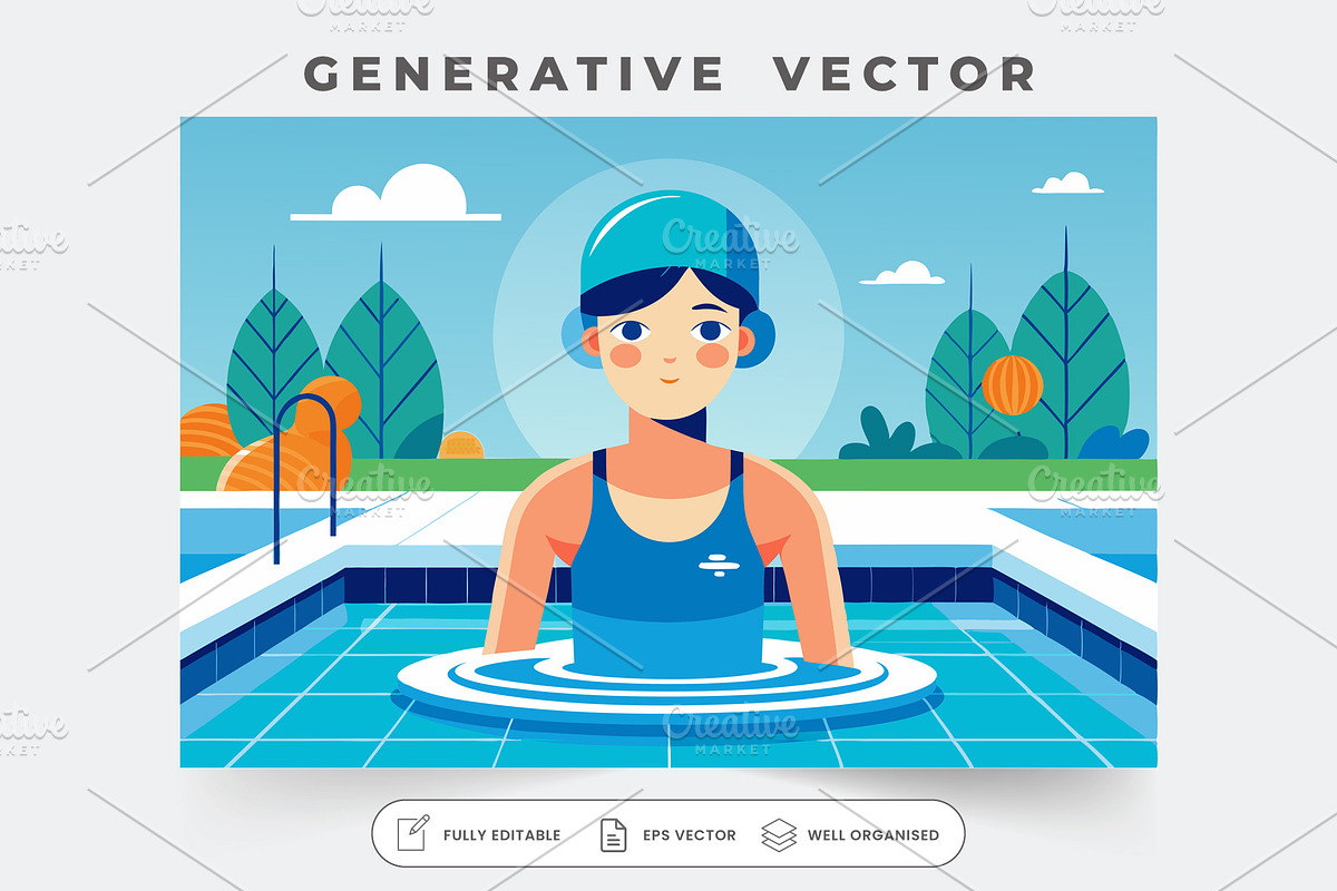 A person relaxes in the pool, surrou, a Graphic by SouravDesign