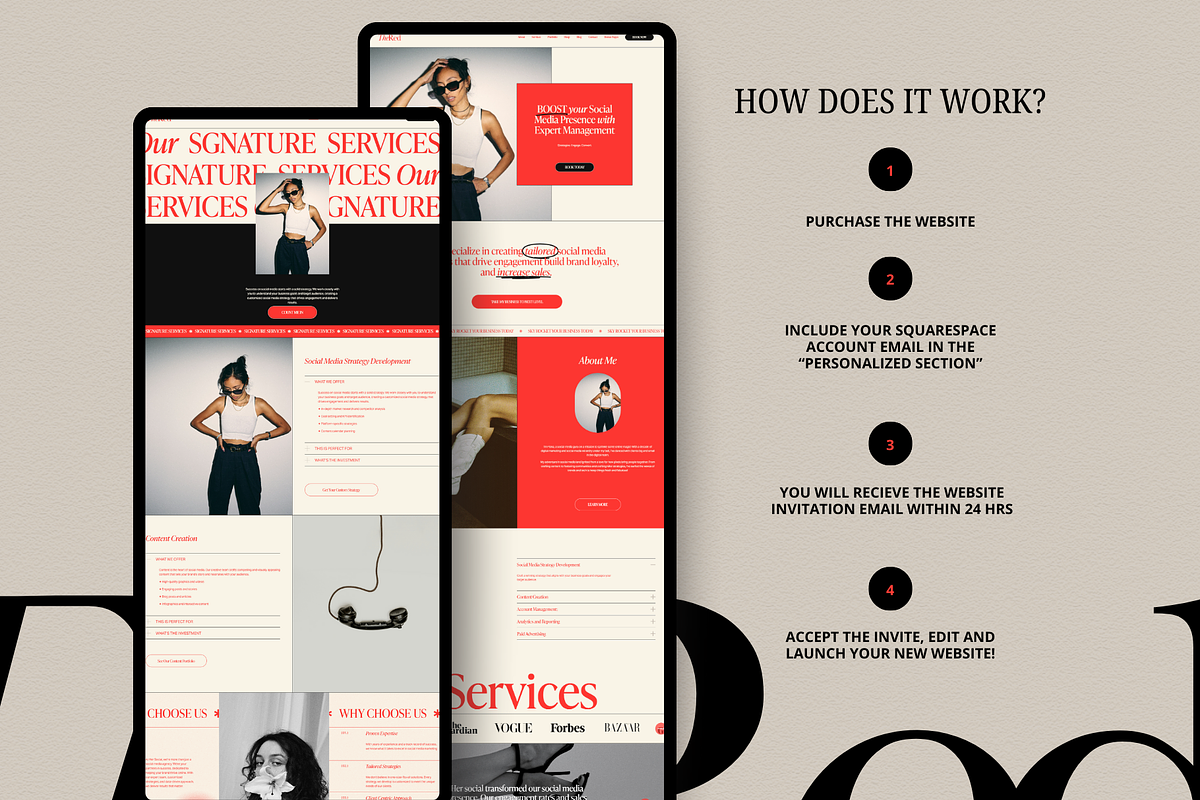 Red Squarespace website template, a Squarespace Template by Row Creative (Photo 6 of 10)
