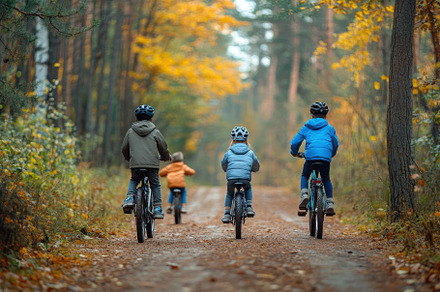 Autumn family cycling trips, forest, a Photo by Pavel_design
