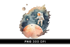 Watercolor Cute Space Astronaut