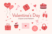 Valentines day Clipart and Pattern, a Seasonal Illustration by Nadezhda Mikhailova (Thumbnail 1 of 3)