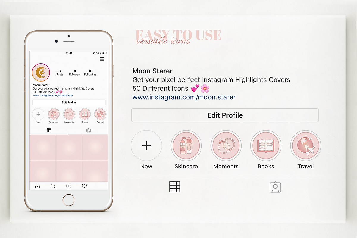 50 Blush Instagram Highlight Covers, a Social Media Template by Moon Starer Studio (Photo 3 of 3)