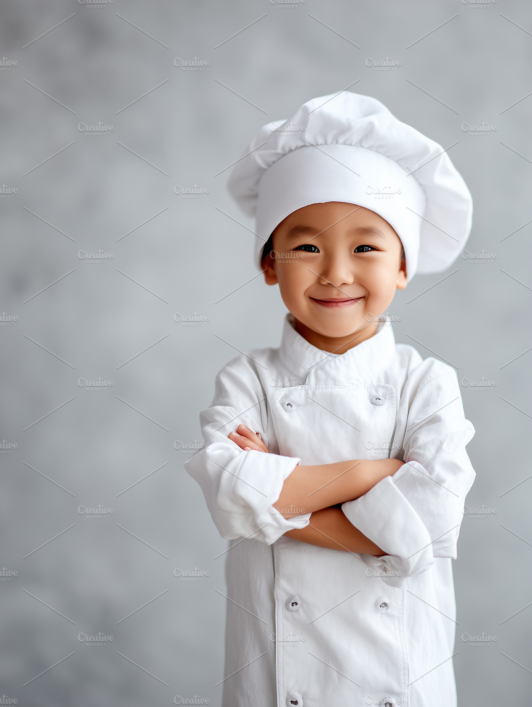 Smiling cute asian child dressed as, a Food & Drink Photo by MistyDay