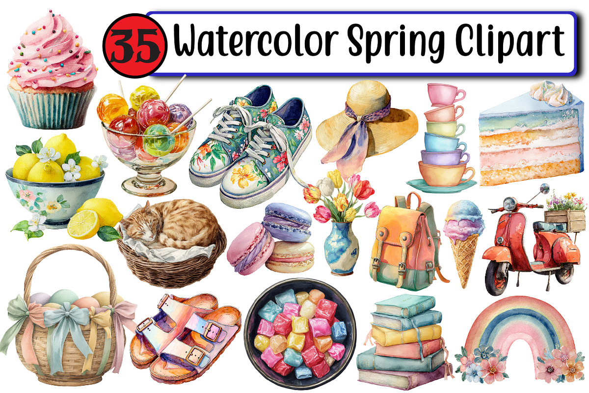 Watercolor Spring Clipart, an Illustration by Design Market (Photo 1 of 3)