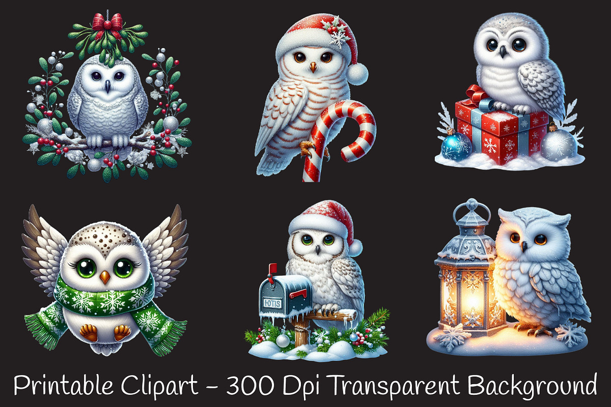 Christmas Snowy Owl Clipart, an Illustration by RobertsArt (Photo 2 of 7)