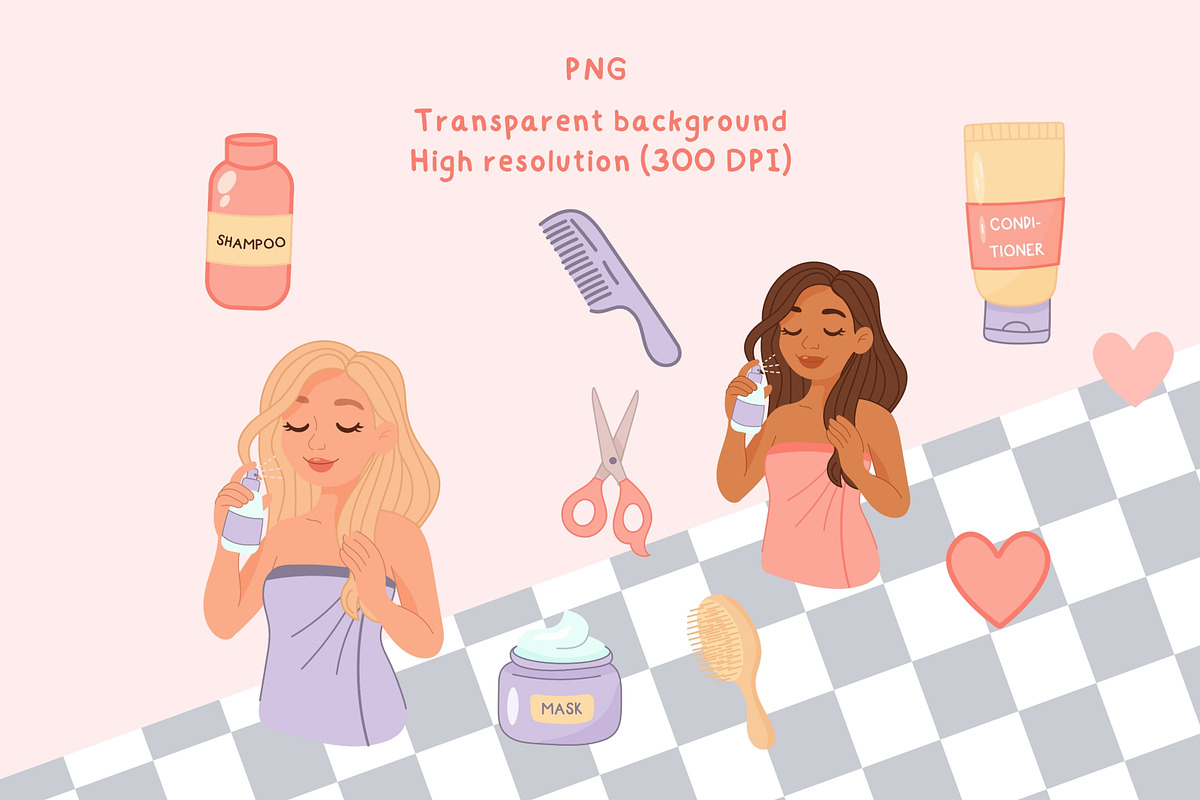Hair Care Routine Clipart, an Illustration by Bielousova Art (Photo 3 of 9)