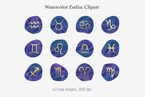 Watercolor & Gold Zodiac Signs, a Graphic by Norse Studio