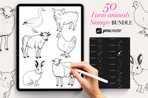 50 Farm Animals Procreate Stamps