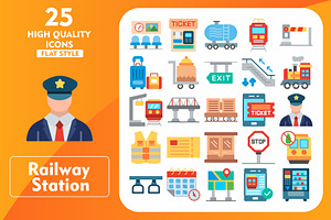 25 Railway station Flat Icons, an Icon by Pexelpy