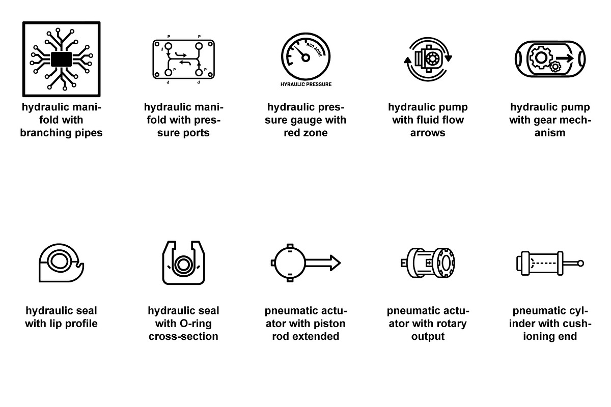 *Hydraulic and pneumatic systems Set, an Outline Icon by Nurlan's shop (Photo 4 of 6)
