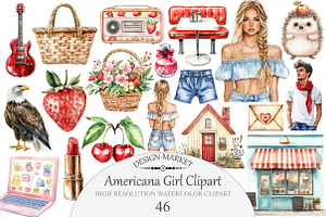 Watercolor Americana Girl Clipart, an Illustration by Design Market