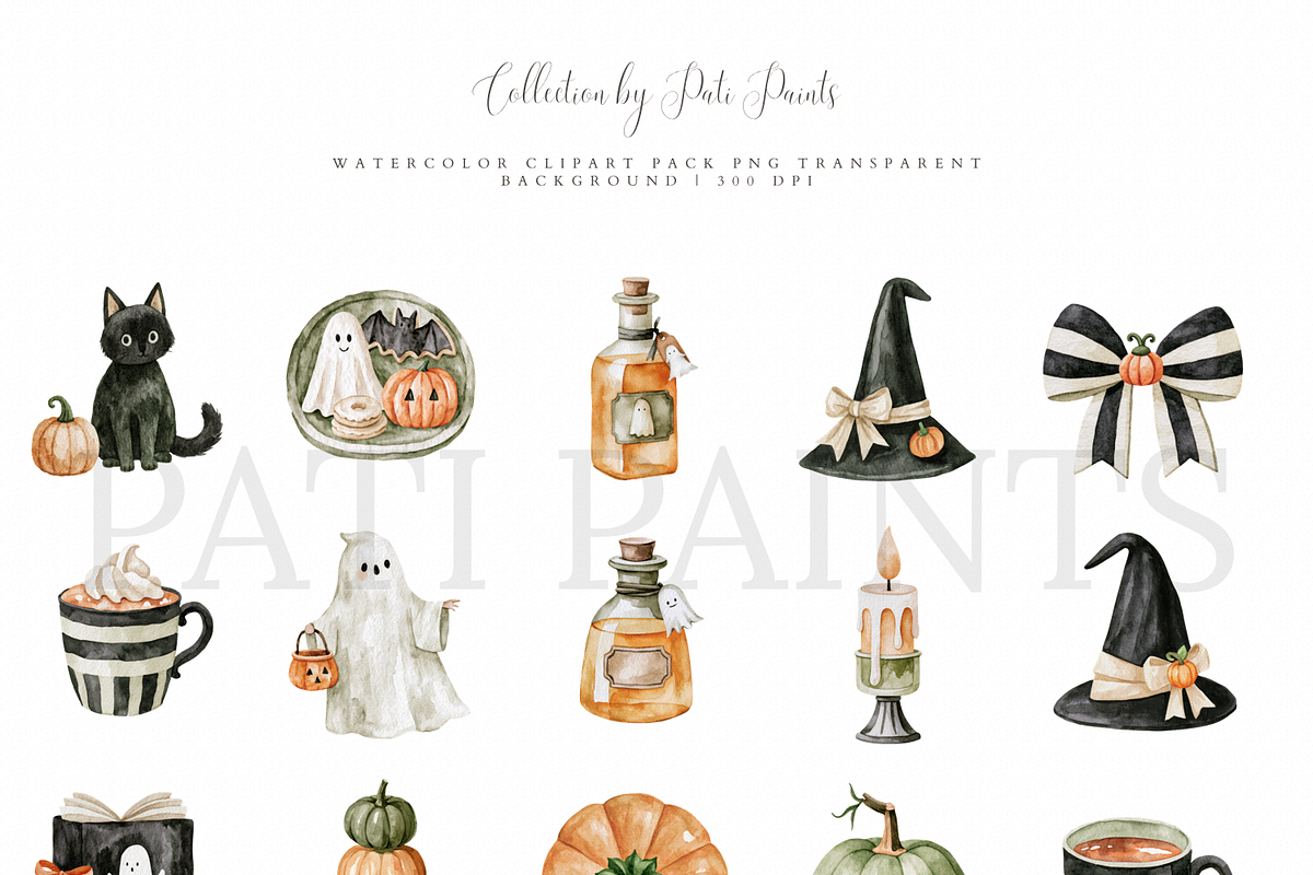Watercolor Halloween Clipart Bundle, an Object Illustration by Pati Paints (Photo 2 of 11)