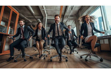 Business People Racing in Office