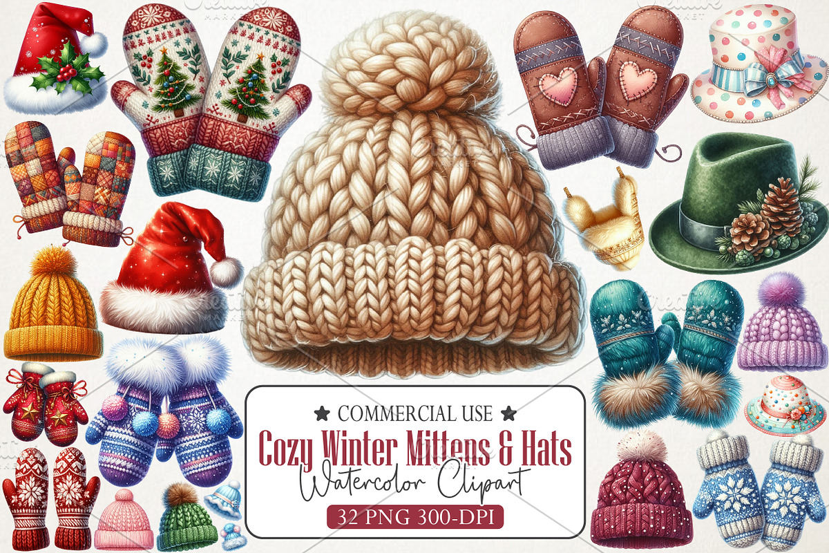 Cozy Winter Mittens & Hats Clipart, an Illustration by RobertsArt (Photo 1 of 7)