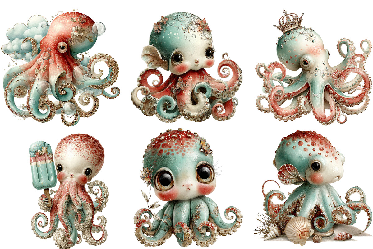 Whimsical Summer Octopus Clipart, an Illustration by DreamArtGraphic (Photo 4 of 5)
