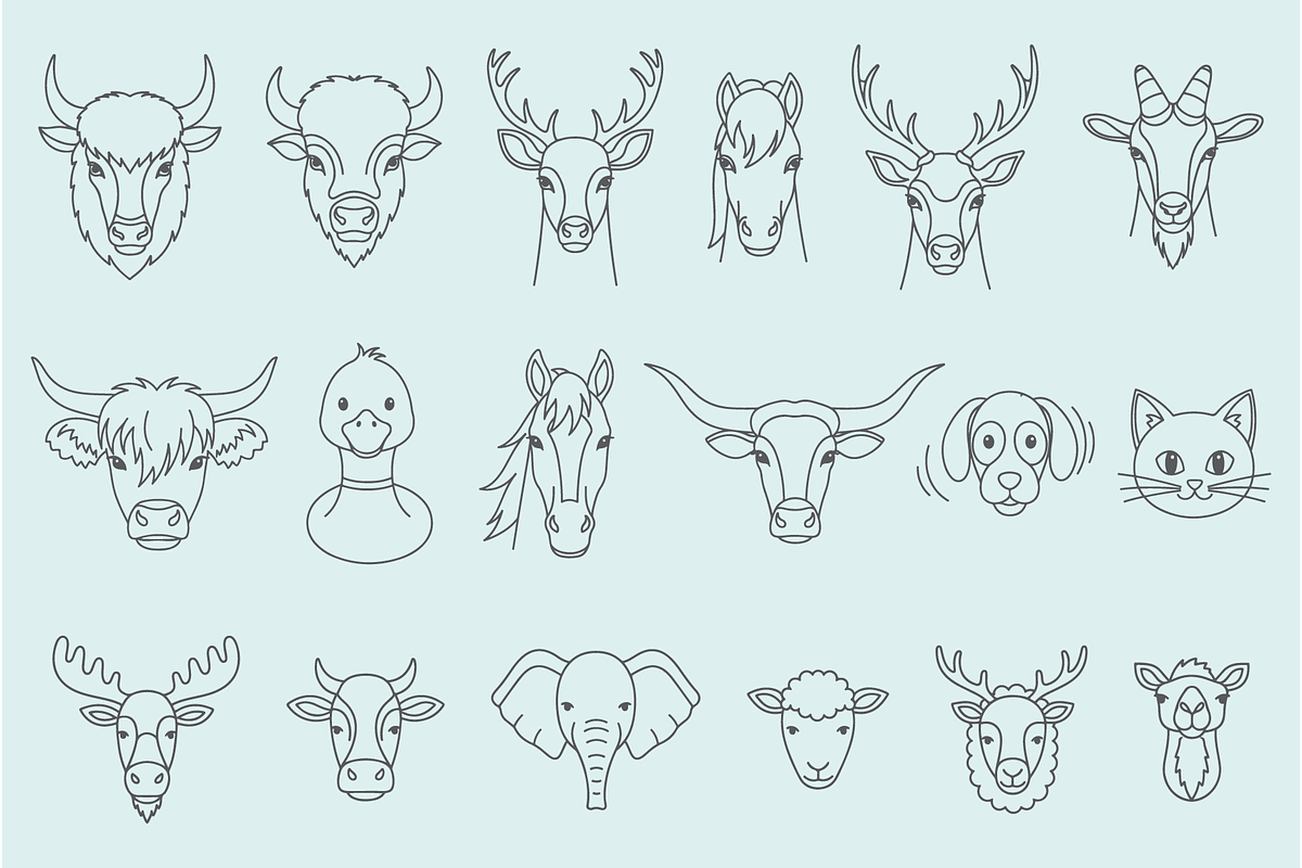 Hand Drawn Farm Animals Icon Set, an Outline Icon by MkStudio (Photo 1 of 2)