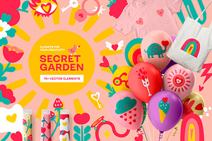 Secret garden. Cliparts and patterns