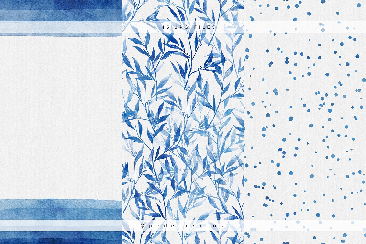 Navy Blue Watercolor Digital Papers, a Pattern Graphic by PeDe Designs (Photo 5 of 6)