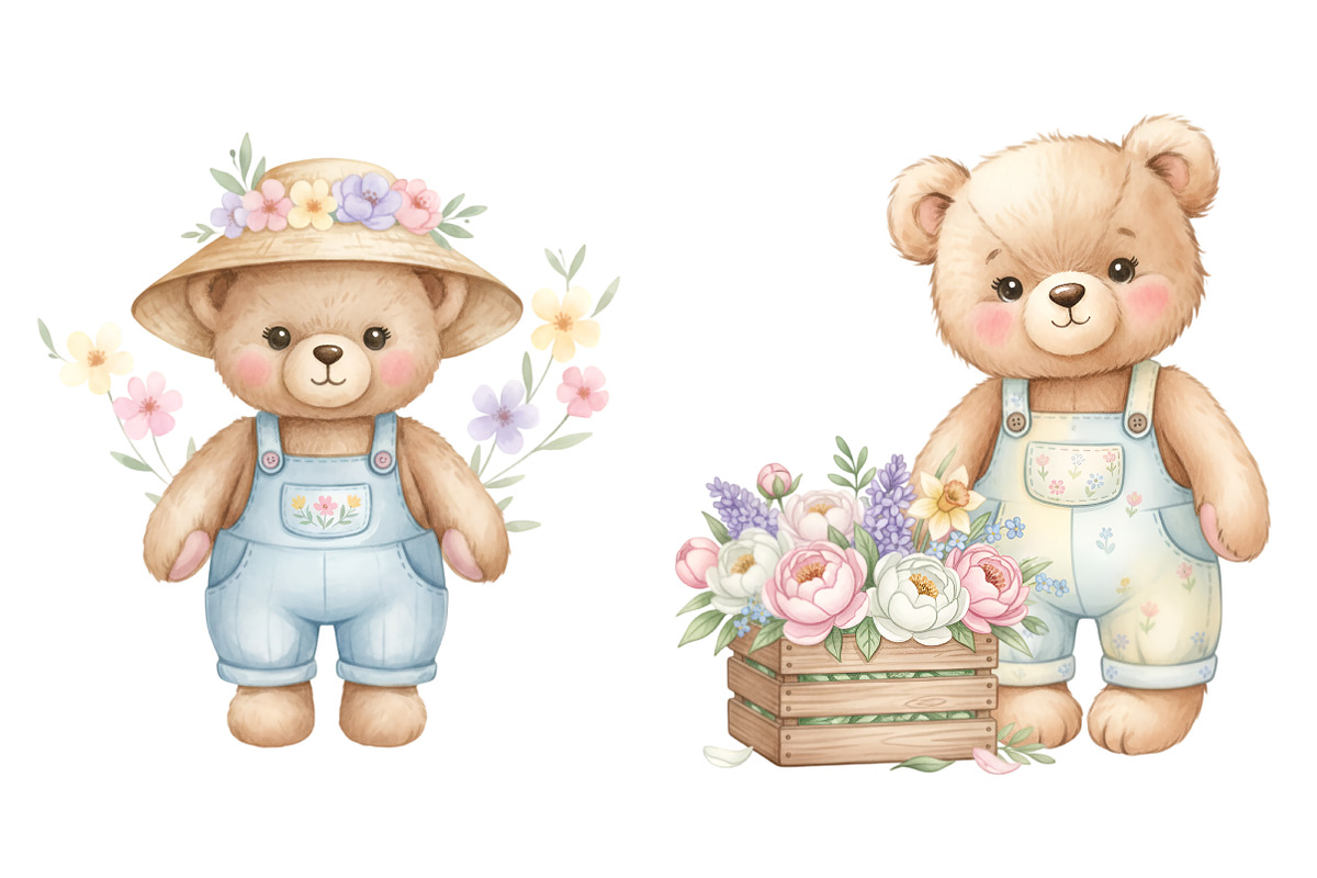 Spring Teddy Bear Clipart, an Illustration by SinaCreation (Photo 5 of 11)