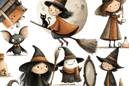 55 Witch Clipart Set, a Decorative Illustration by Pati Charm Studio