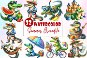Summer Crocodile Character Clipart, an Illustration by Watercolor design (Thumbnail 1 of 5)