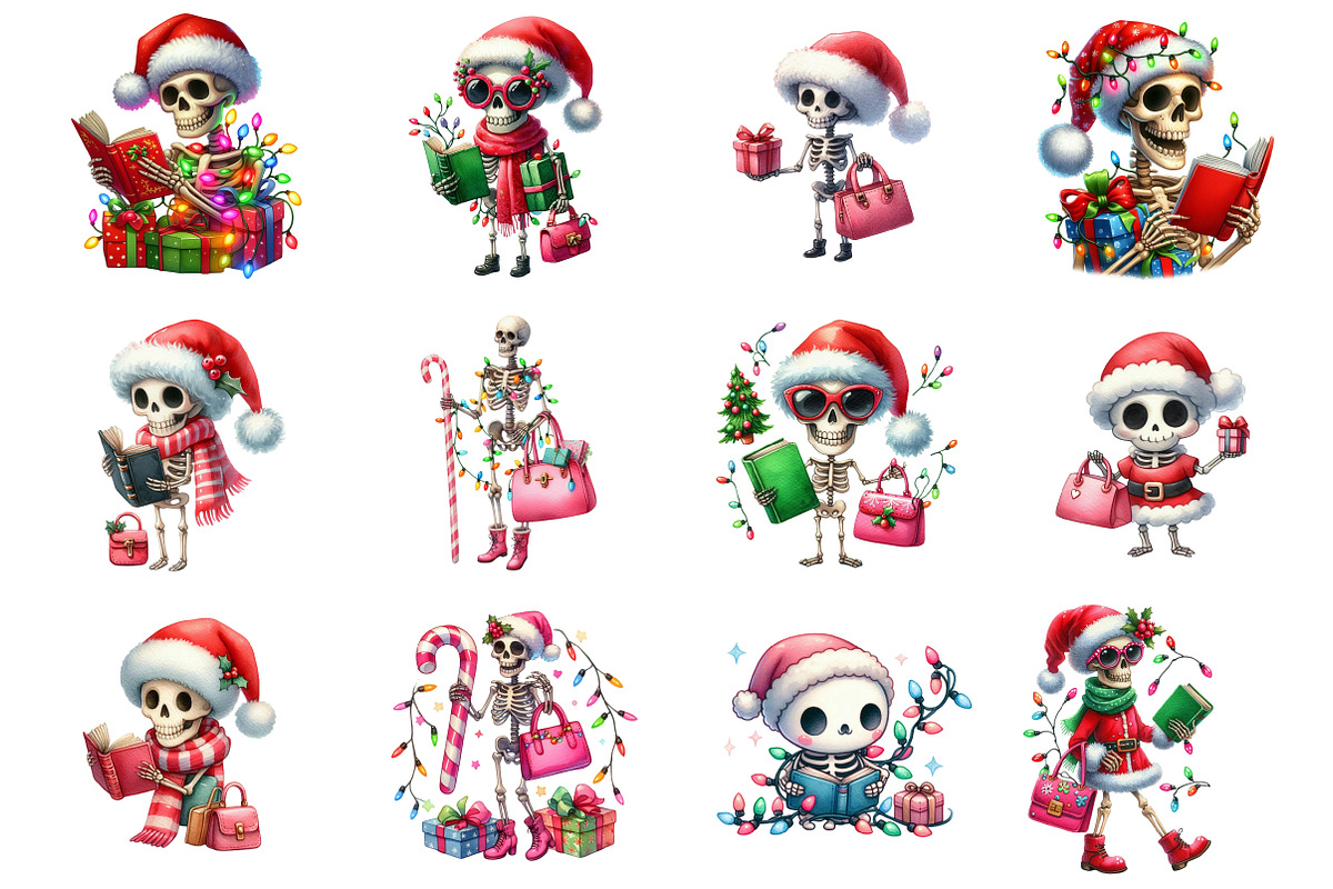 Cute Christmas Skeleton PNG Clipart, a Seasonal Illustration by CitraGraphics (Photo 2 of 6)