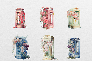 Floral British Phonebooth Clipart