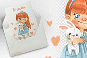 Cartoon girl with toy white bunny, a Person Illustration by Azuzlikus (Thumbnail 2 of 3)