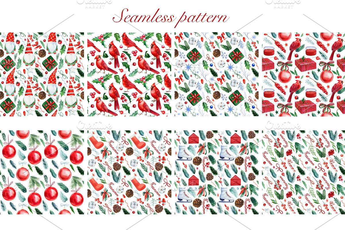 Christmas watercolor clipart, a Decorative Illustration by Hanna Hryharenka (Photo 13 of 19)