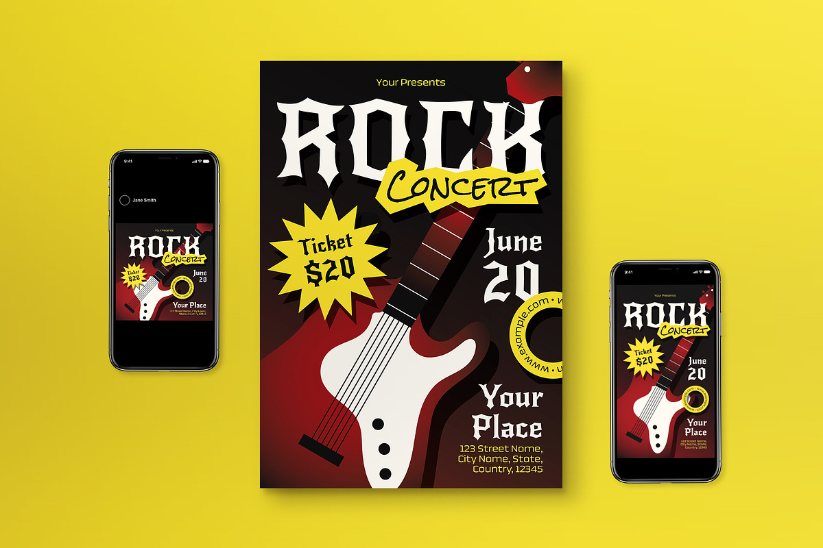 Red Gradient Rock Concert Flyer Set, a Flyer Template by graphicook (Photo 1 of 6)