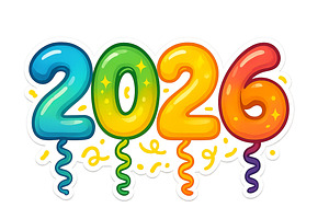 Colorful 2026 number balloons with c, an Illustration by Dvoevnore photos