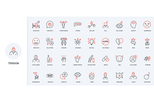 Stress tension problem mental icons, an Object Illustration by Lemberg Vector
